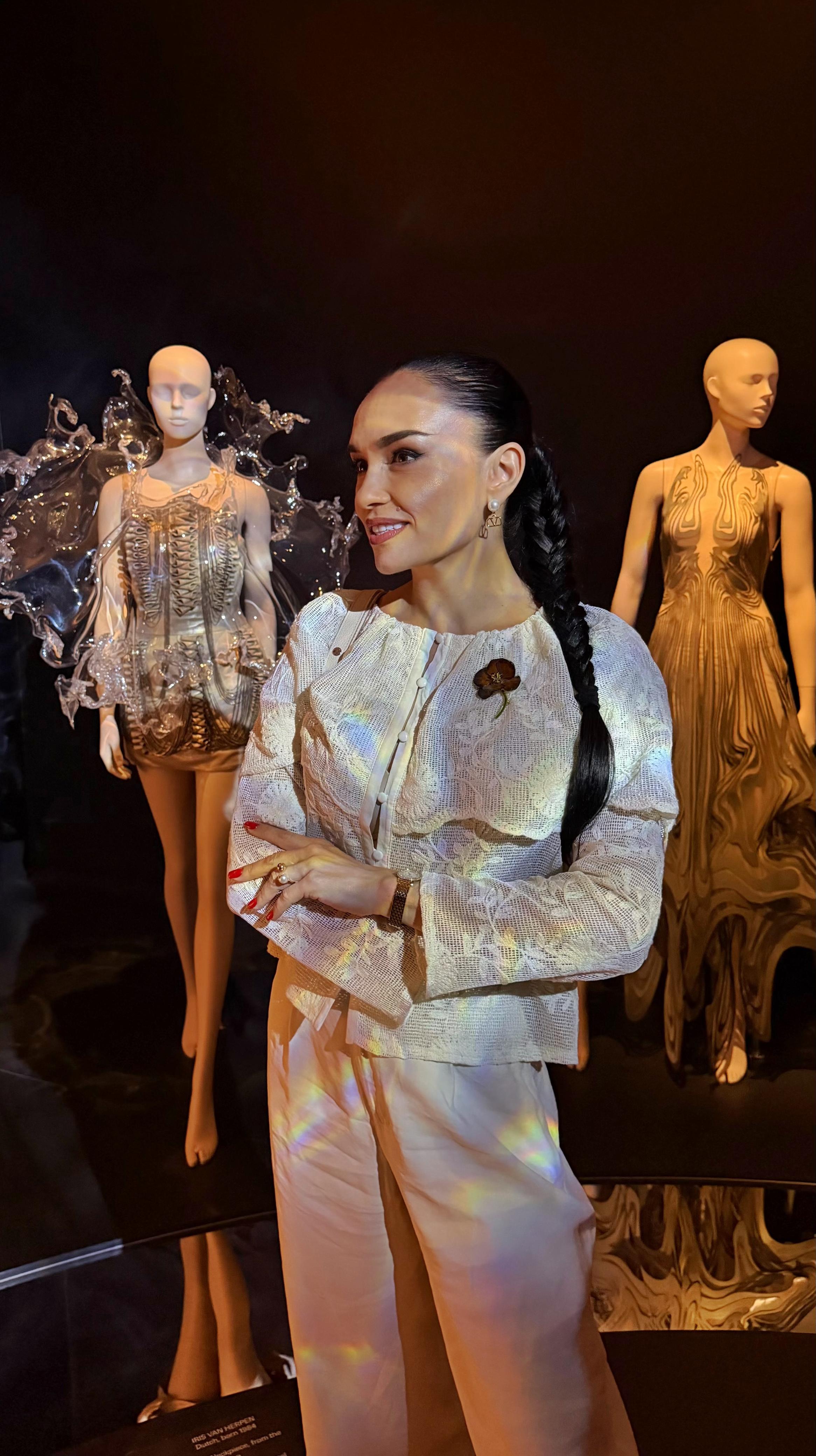 Galina among sculptural Iris van Herpen designs at Brooklyn Museum